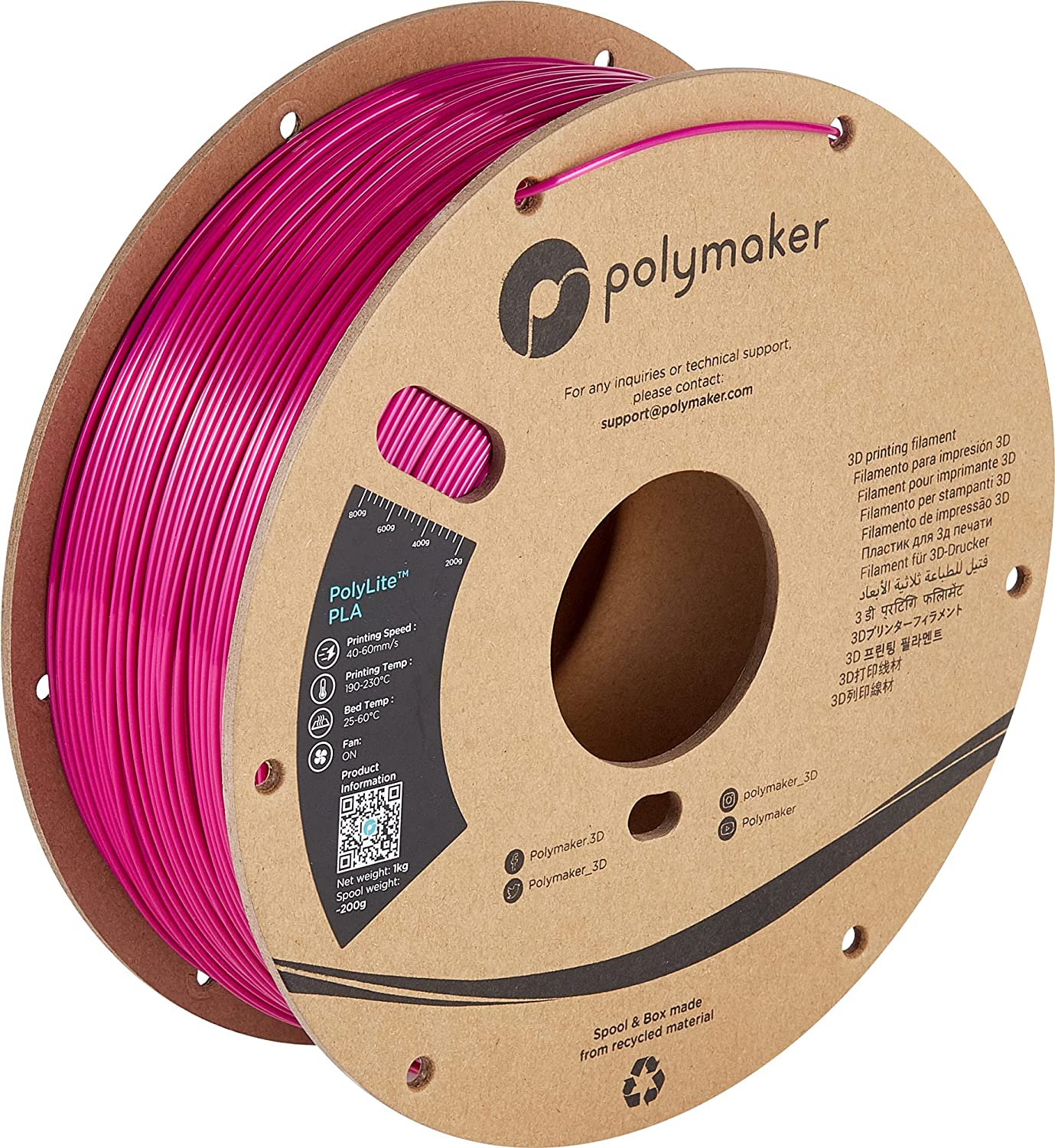 Polymaker PolyLite Silk PLA Magenta 1,75mm 1000g | 3D-Drucker-Experte